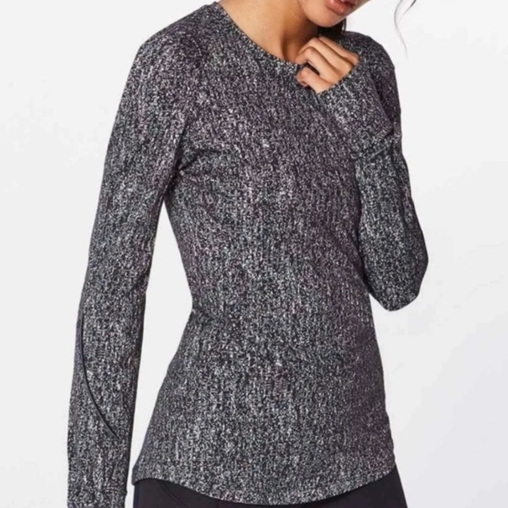 Lululemon Outrun Long Sleeve Suited Print White Black - Picture 2 of 9